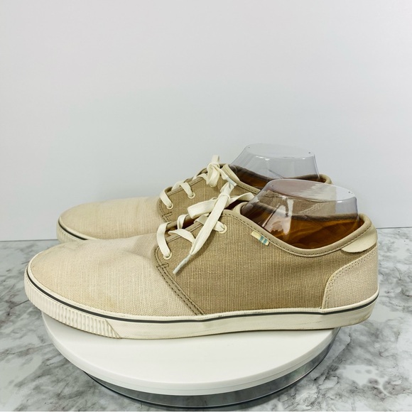 Toms Sneakers Oxford Mens 12 Canvas Ivory Beige Nautical Lace Up Comfort Carlo - Picture 2 of 10